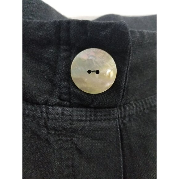 Spirit Linen Blend Navy Wide leg Cropped pants Sz Med.  Comfort Waist Split Hem - Picture 4 of 9